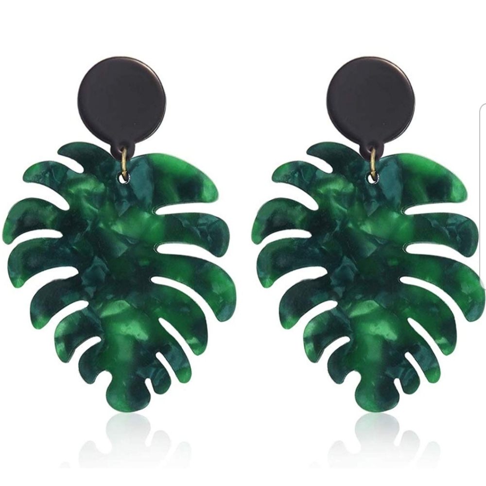 Tortoise Palm Leaf Statement Earrings